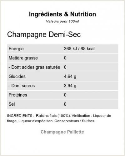 Champagne Demi-sec - Ingrédients et Nutrition 